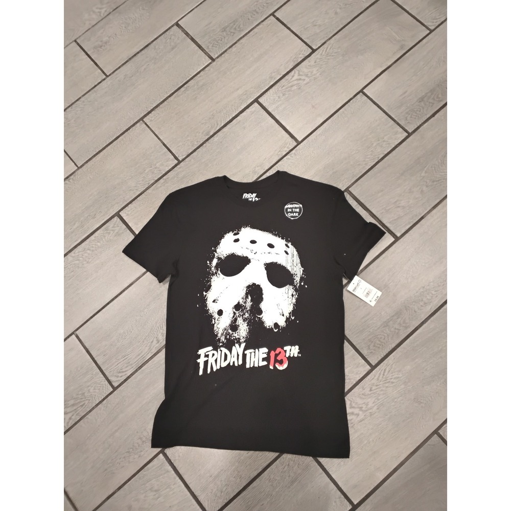 Friday the 13th Glow in the Dark Jason Voorhees Mask T Shirt Black Size S